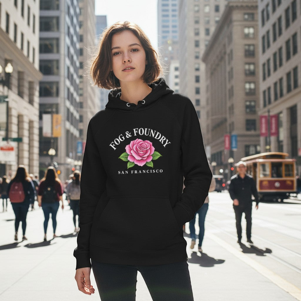 San Francisco Hoodie, Pink Rose Sweatshirt, Unisex SF Pullover, Cozy Cotton Fleece Hoodie, Gift for Her, California Streetwear