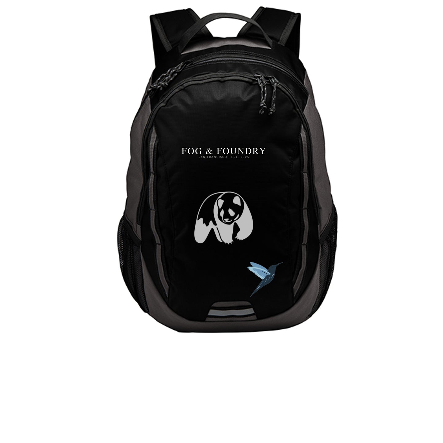 Yoga mindset backpack black front — Fog & Foundry