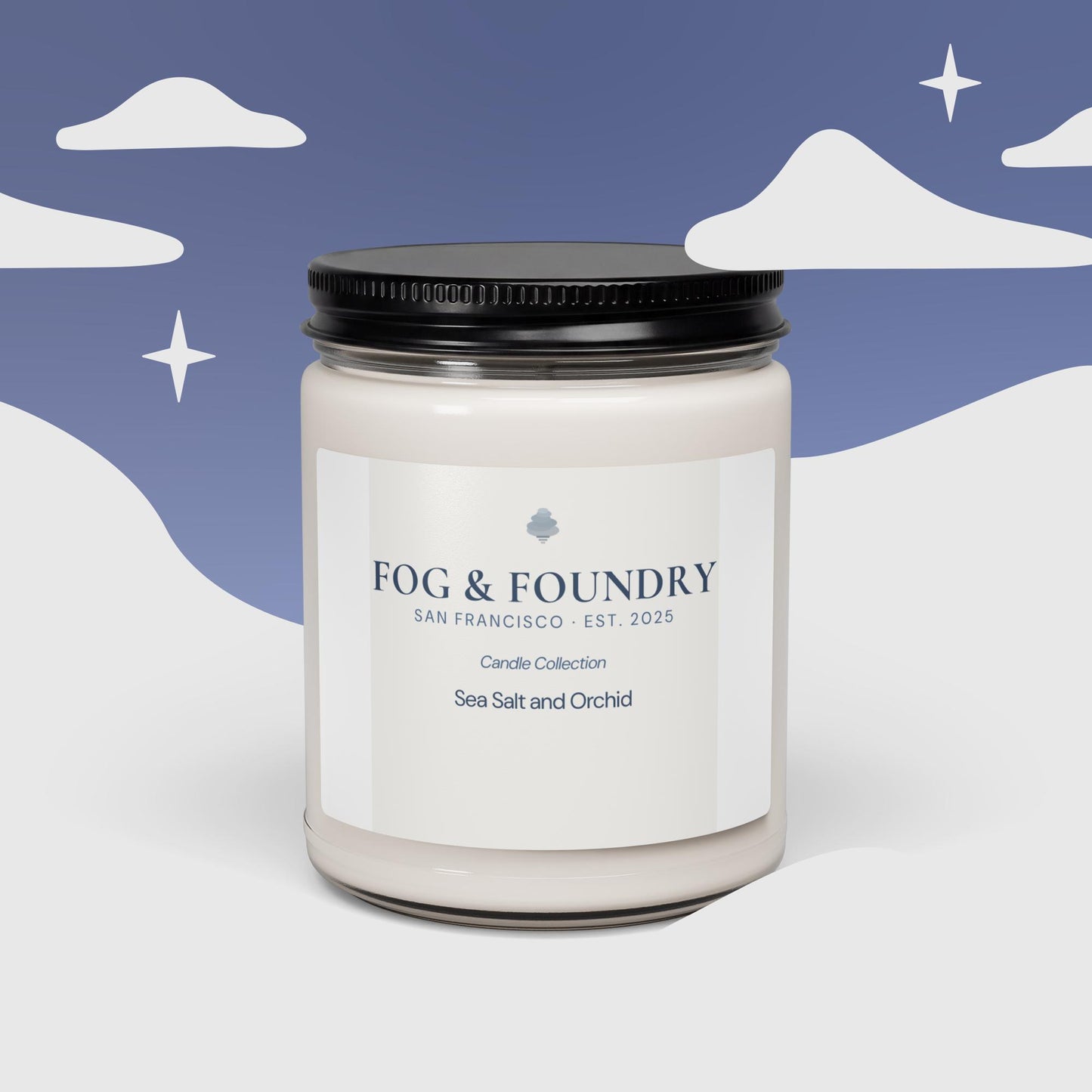 Fog & Foundry Sea Salt & Orchid Candle No. 05, 9oz scented soy candle with elegant floral and salty ocean-inspired design.