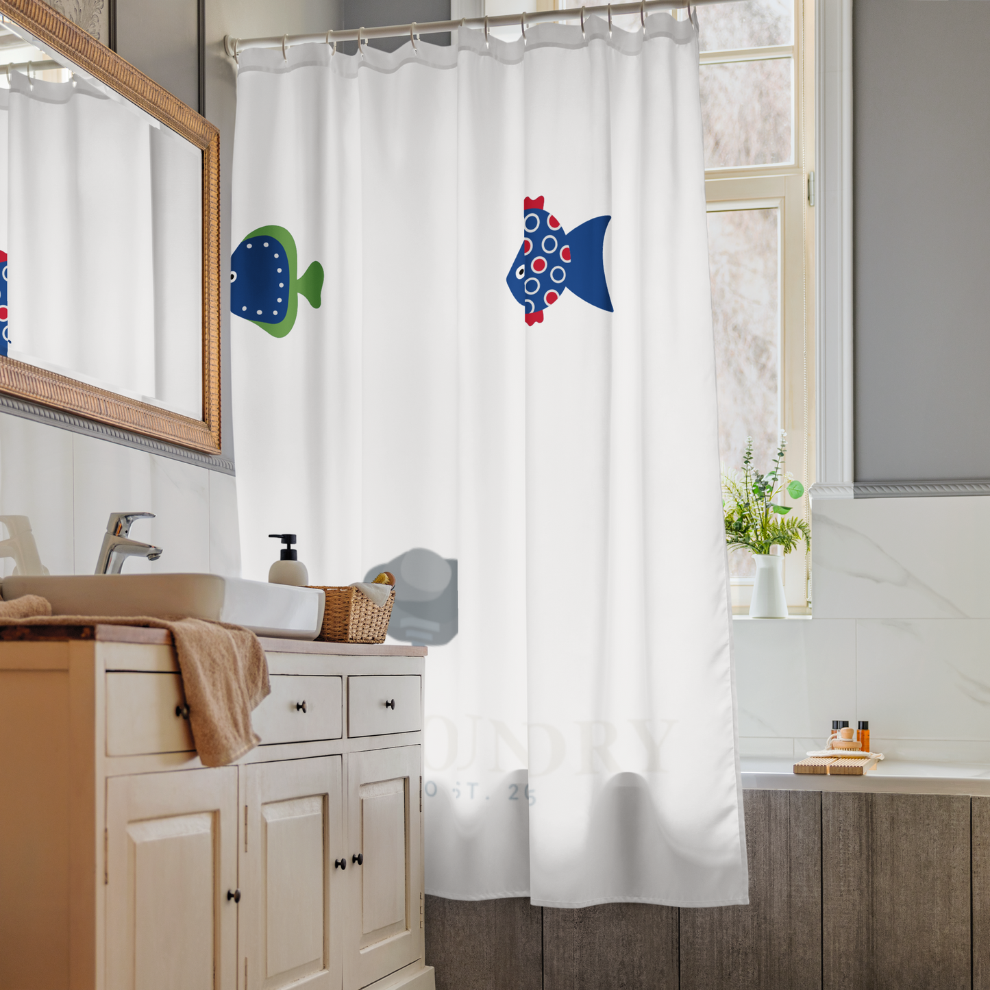 Water-resistant shower curtain 71x74 front view 2 — Fog & Foundry