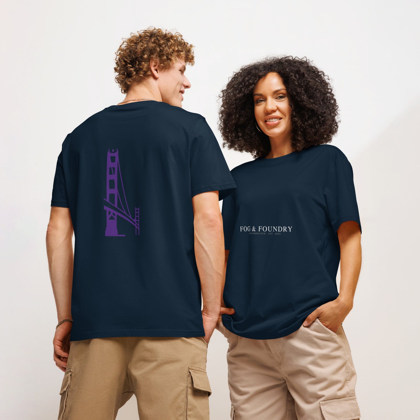 Organic cotton t-shirt ribbed neck french navy front and back — Fog & Foundry