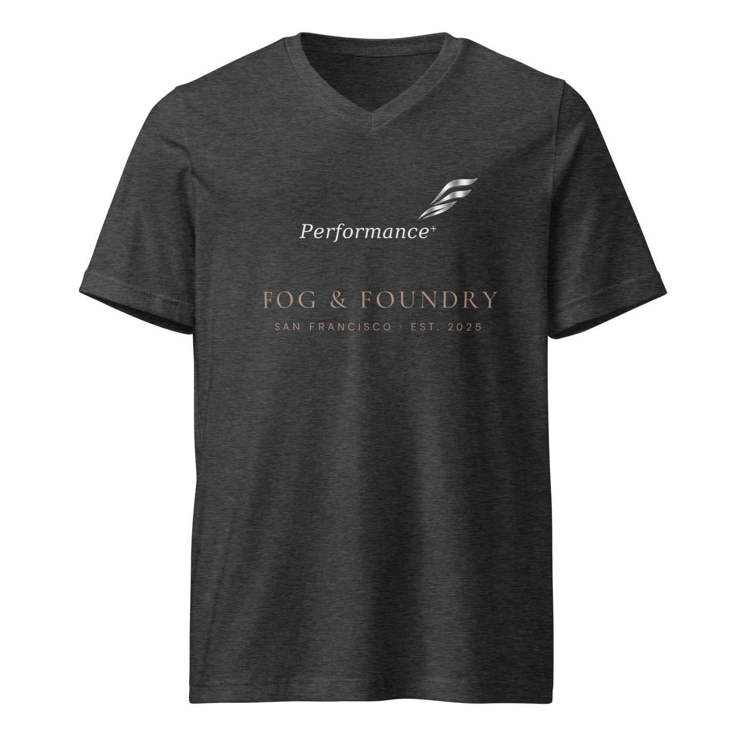 Performance+ V-Neck dark grey heather front — Fog & Foundry