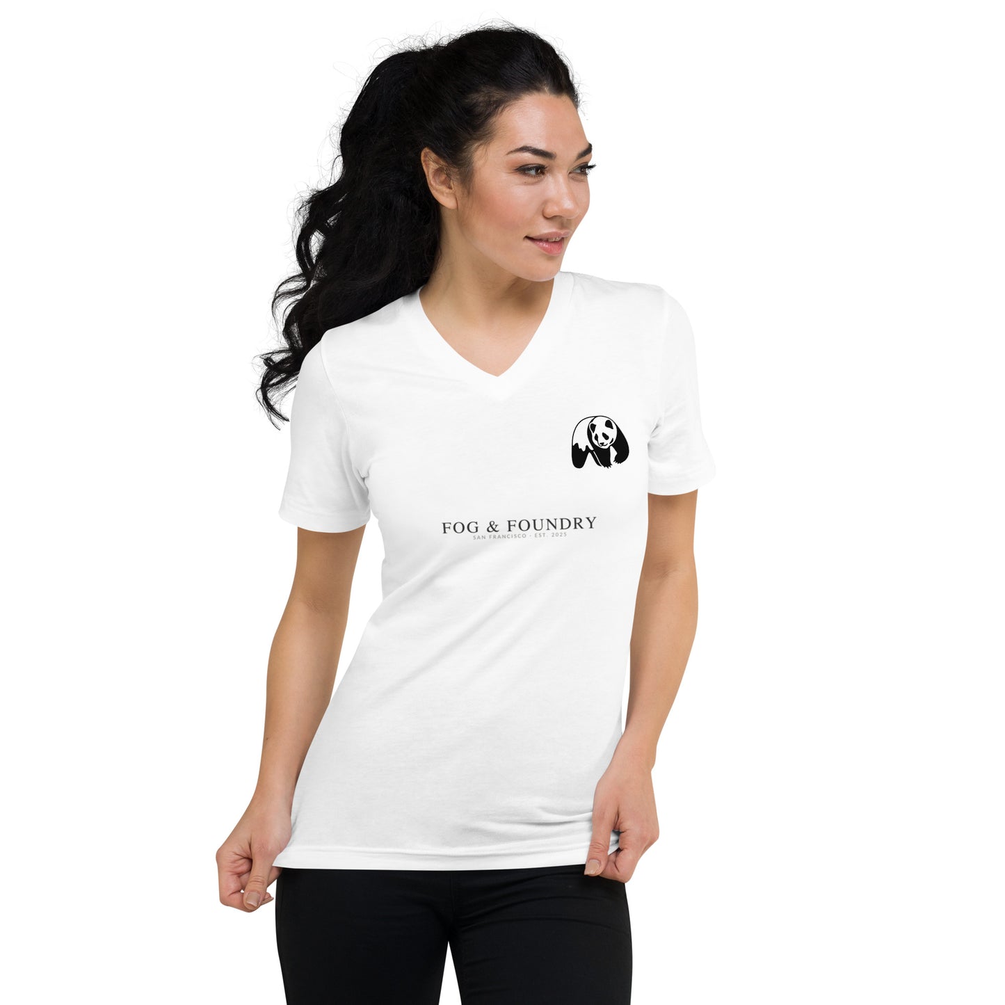 Short sleeve v-neck t-shirt white front view 3 — Fog & Foundry