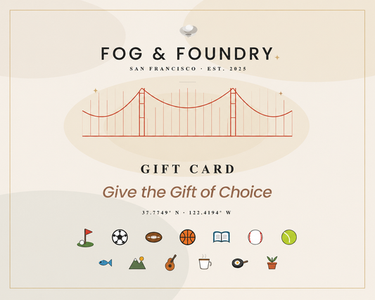 Fog & Foundry gift card featuring a sleek design, perfect for gifting, with the Fog & Foundry logo on a neutral background.