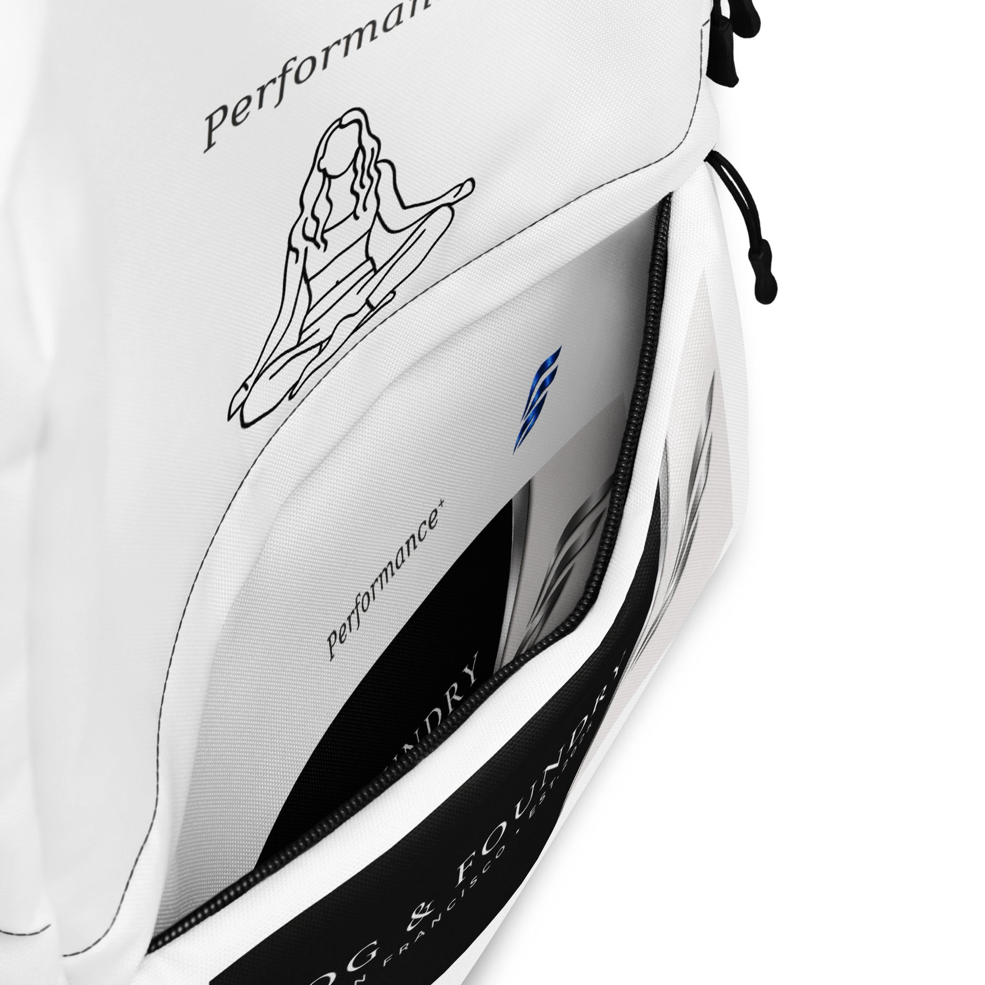 Fog & Foundry water-resistant backpack with all-over print, 15-inch laptop sleeve, padded straps, and durable design.