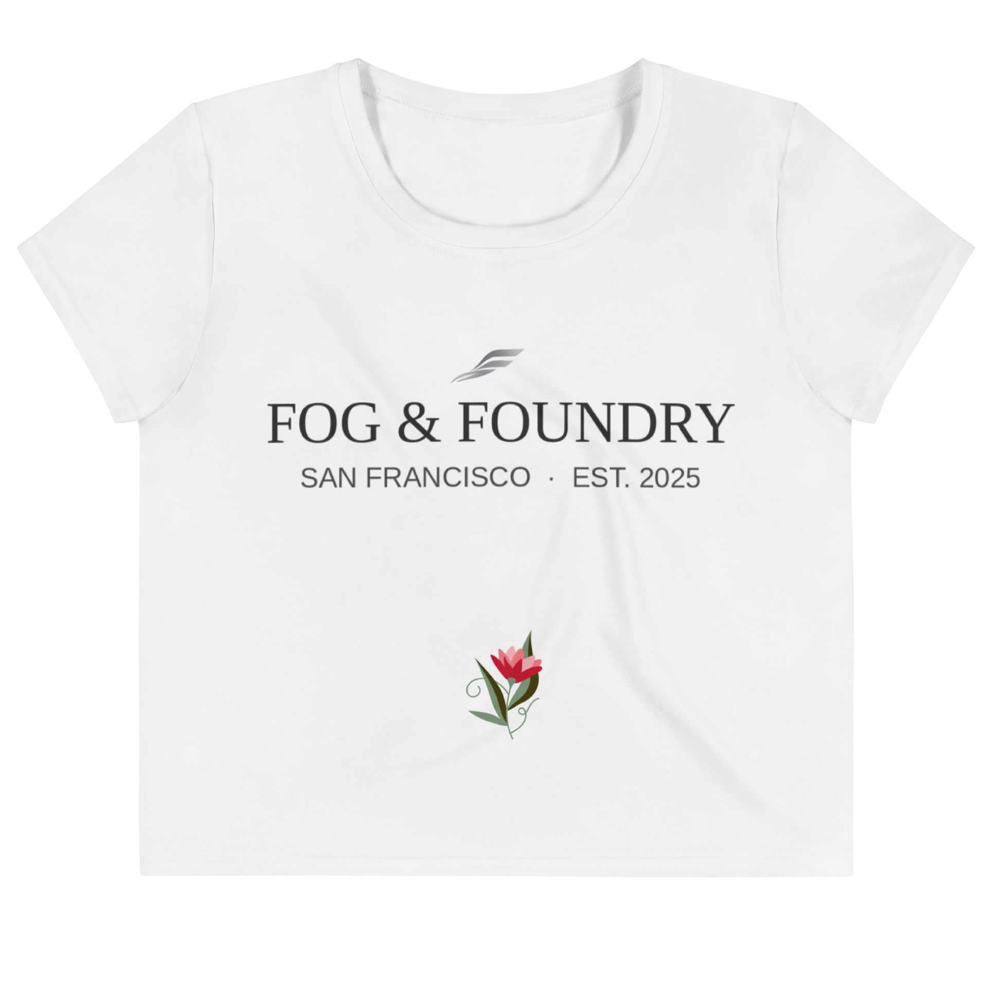 Bay Bloom crop tee front — Fog & Foundry