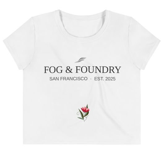 Bay Bloom crop tee front — Fog & Foundry