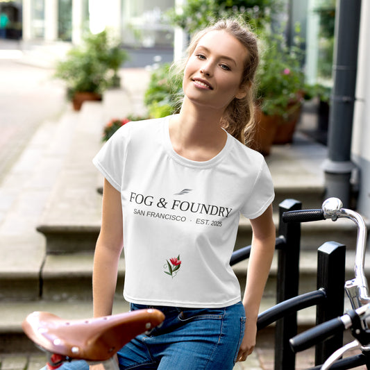 White Bay Bloom Crop Tee by Fog & Foundry featuring an all-over floral print on a stylish crop-top cut-sew.