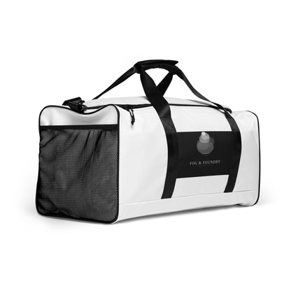 All-over print duffle bag right front — Fog & Foundry