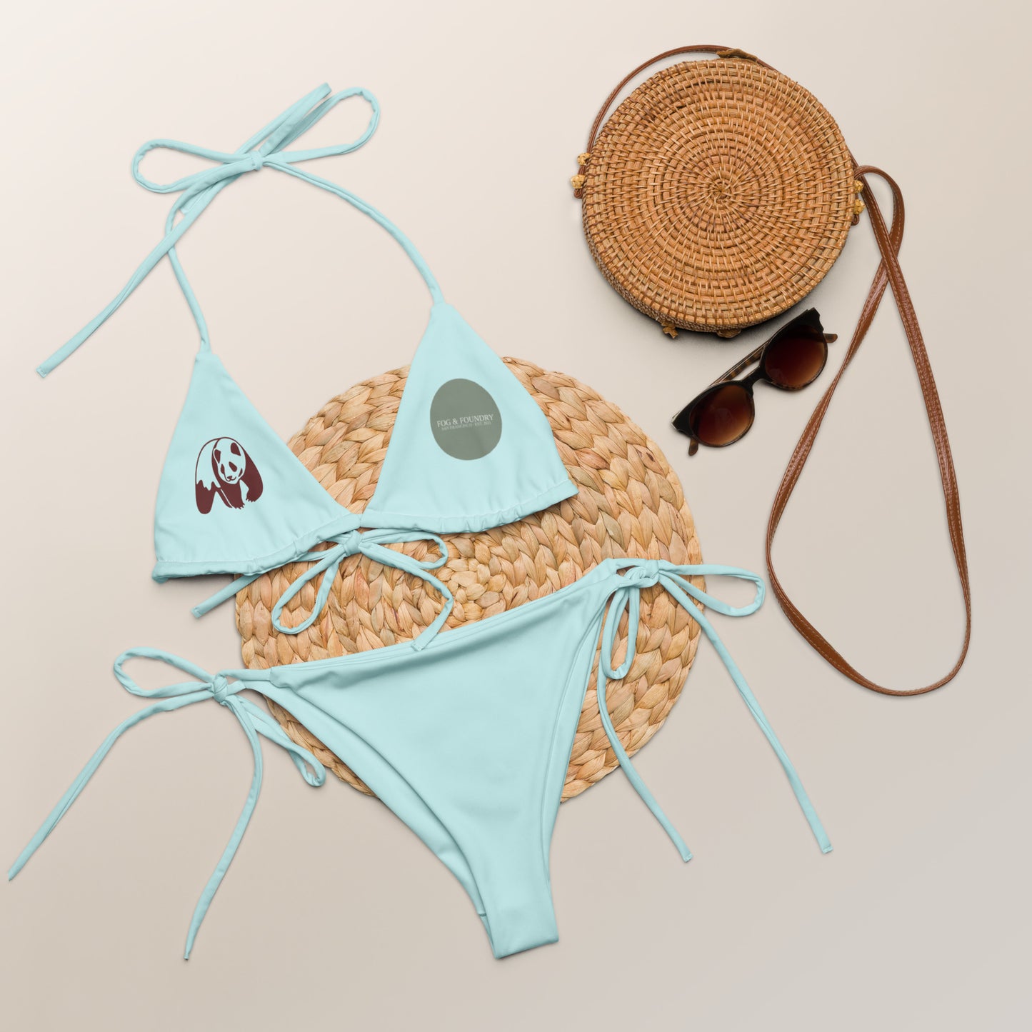 Coastal slate seafoam blue string bikini front — Fog & Foundry