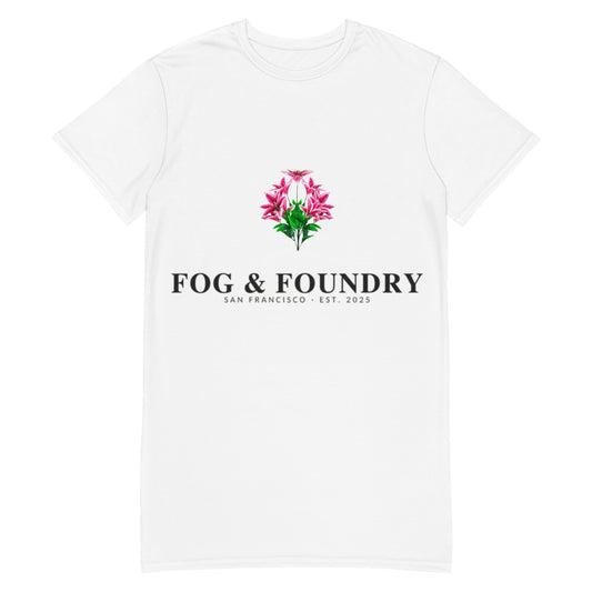 T-shirt dress white front — Fog & Foundry