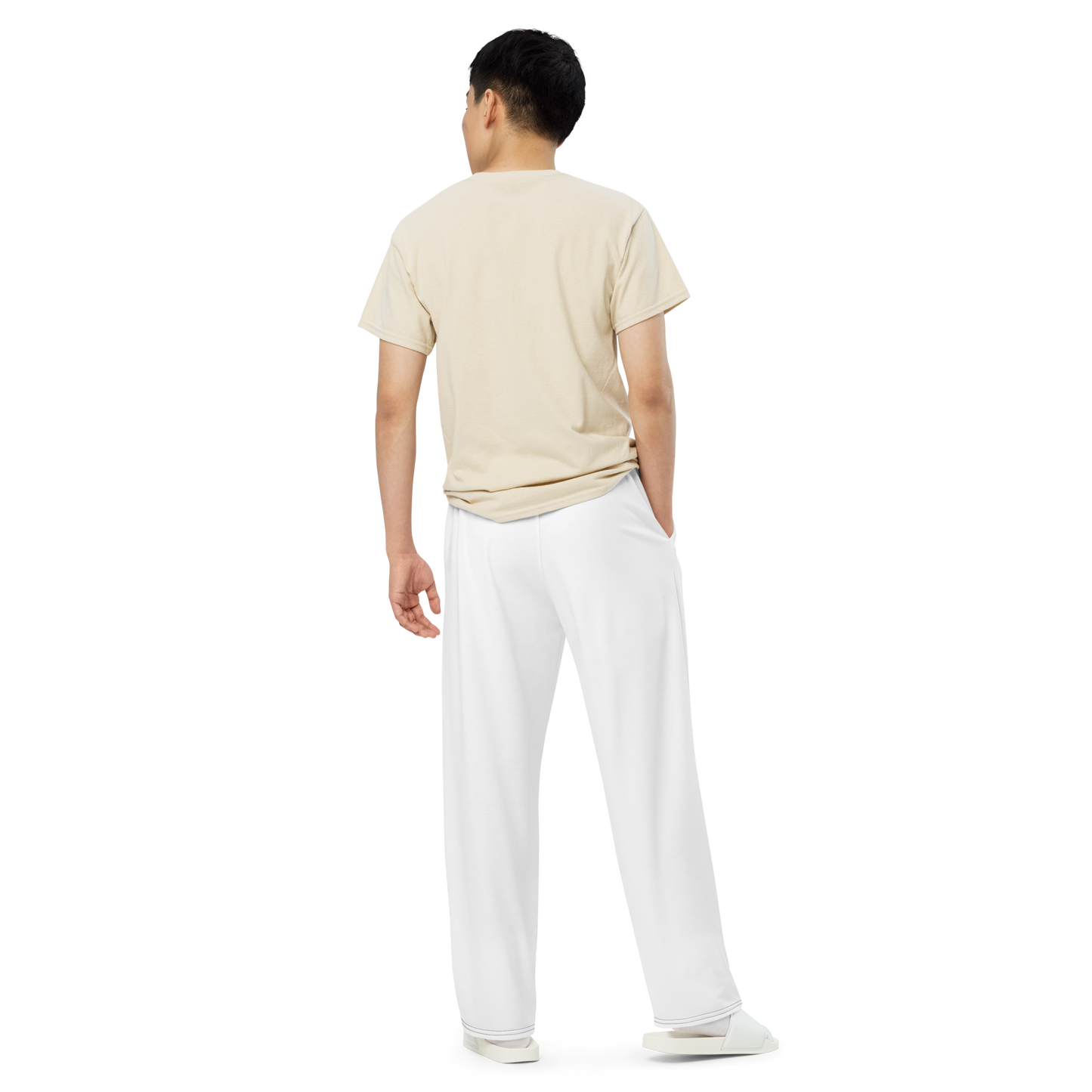 Wide-leg lounge pants for him white back view 2 — Fog & Foundry