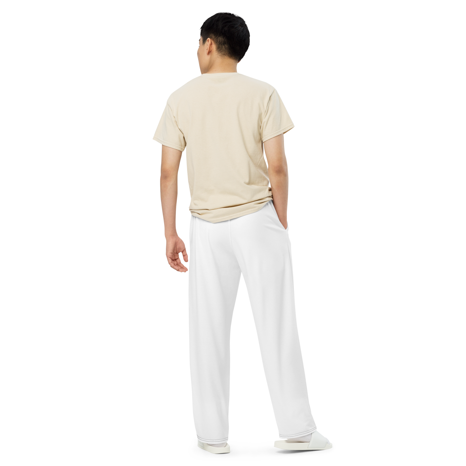 Wide-leg lounge pants for him white back view 2 — Fog & Foundry