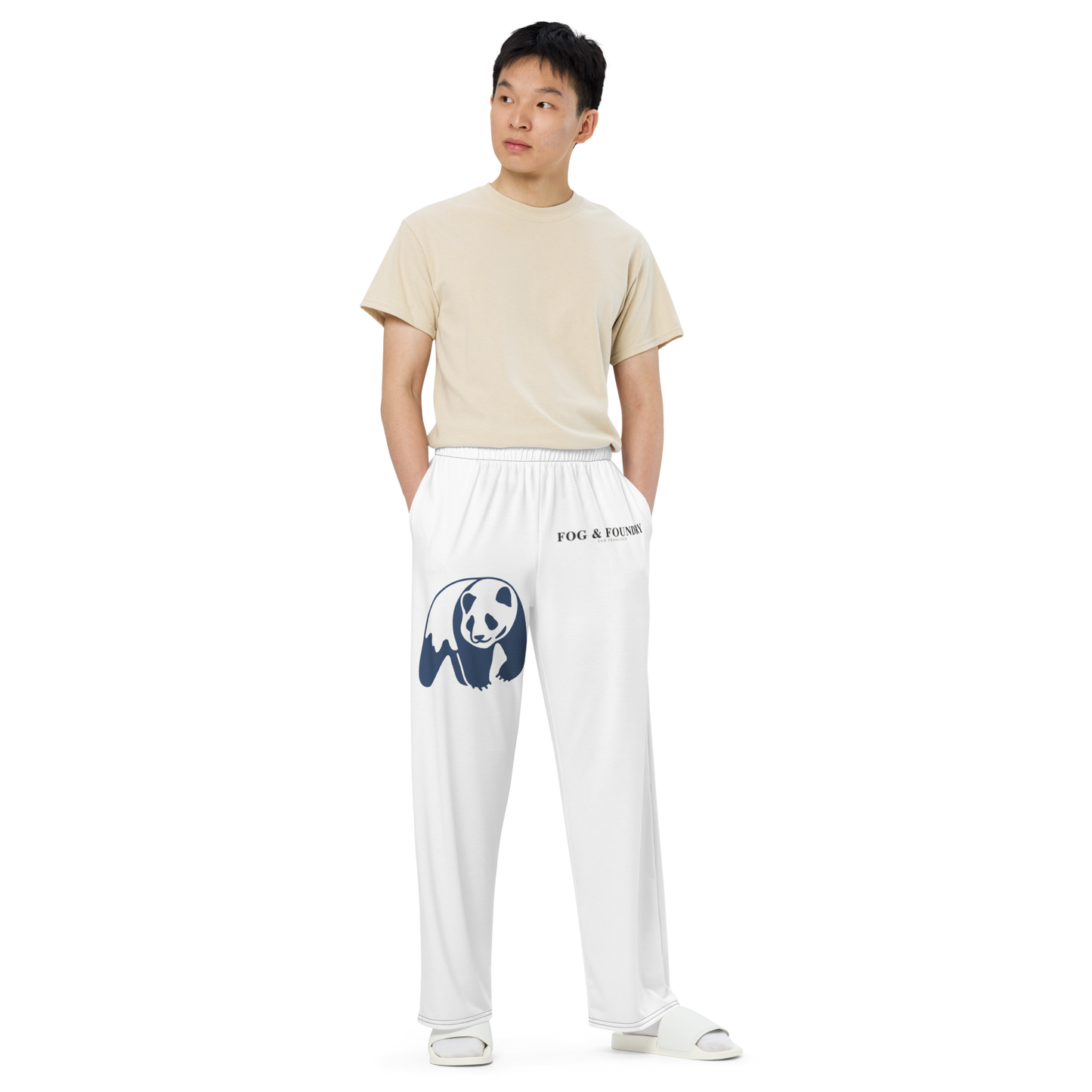 Wide-leg lounge pants for him white front view 2 — Fog & Foundry