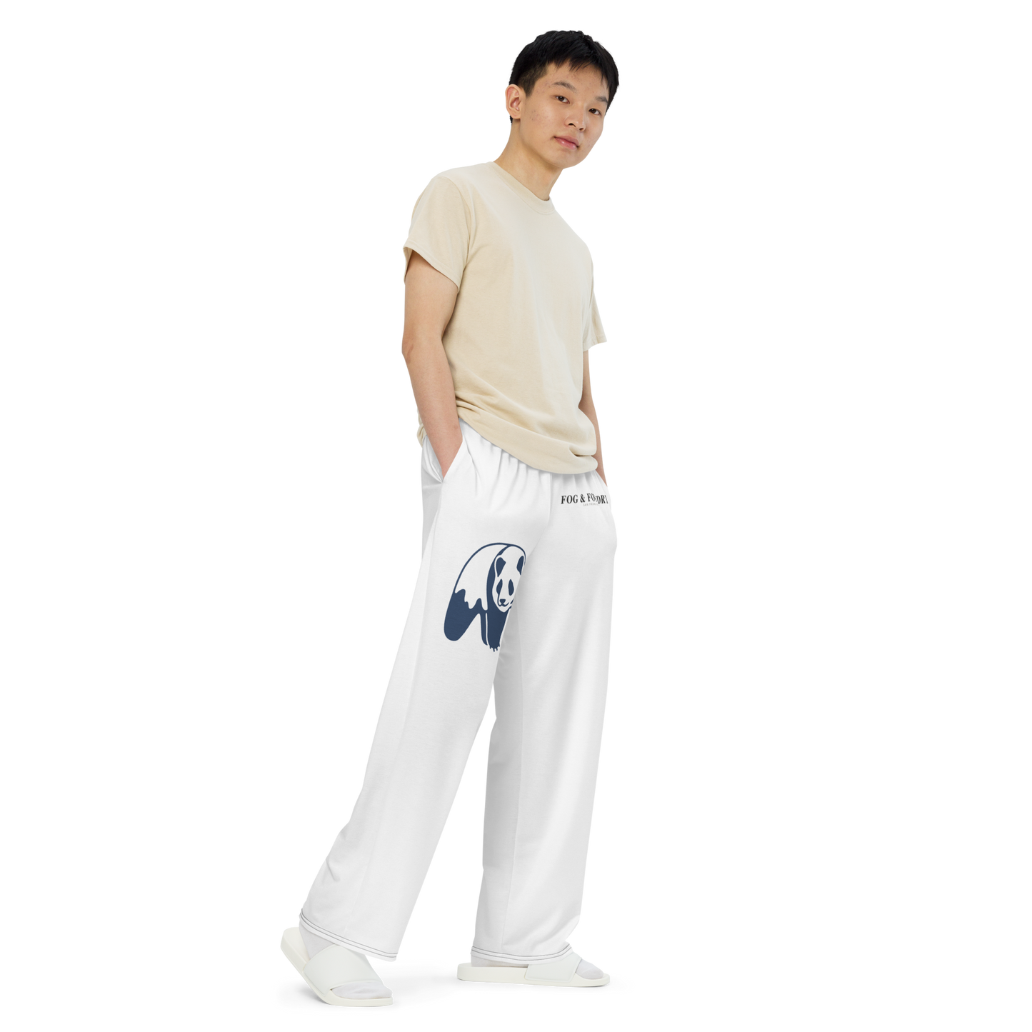 Wide-leg lounge pants for him white right front — Fog & Foundry