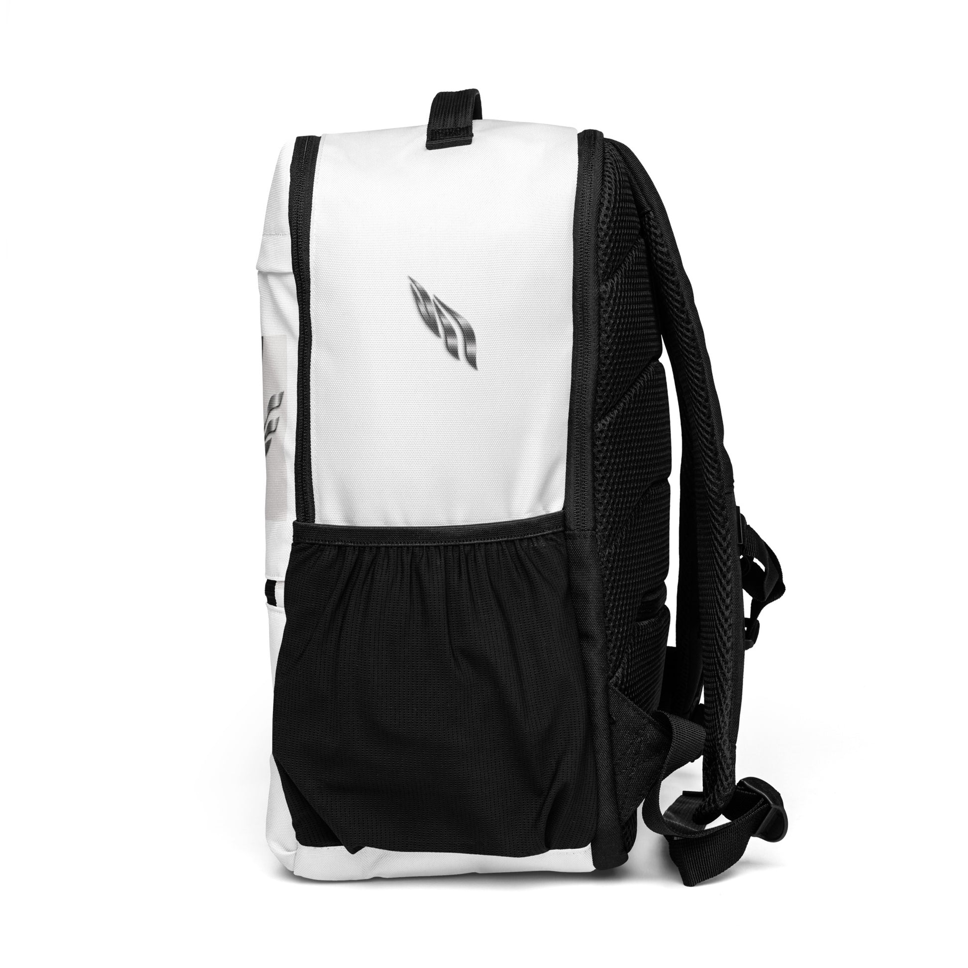 Fog & Foundry Canvas Backpack No. 01 with all-over white print, featuring utility design and adjustable straps.