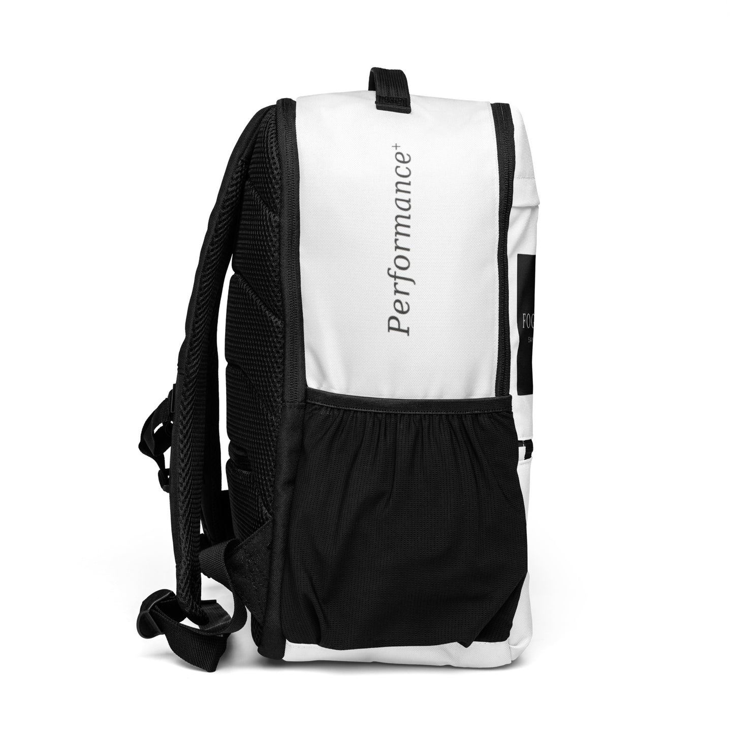 Fog & Foundry Canvas Backpack No. 01 with all-over white print, featuring utility design and adjustable straps.