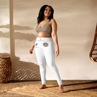 Fog & Foundry high waist yoga leggings with all-over white print, designed for comfort and flexibility during exercise.