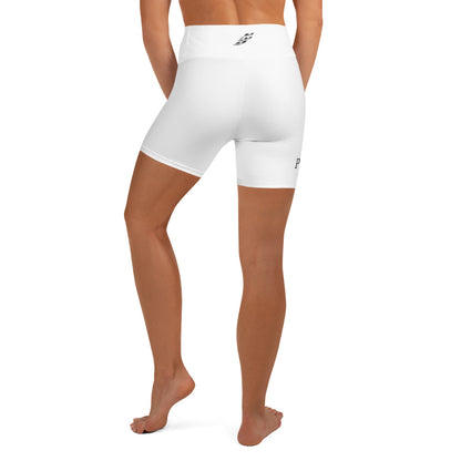 White Fog & Foundry yoga shorts with vibrant sublimation print, showcasing an all-over colorful design on the back.