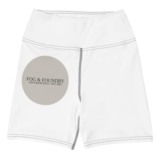 Yoga shorts high waist white front — Fog & Foundry