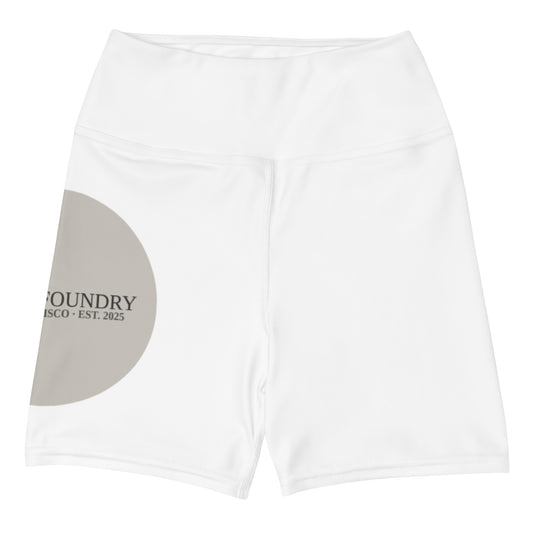 Yoga shorts sublimation print white front — Fog & Foundry