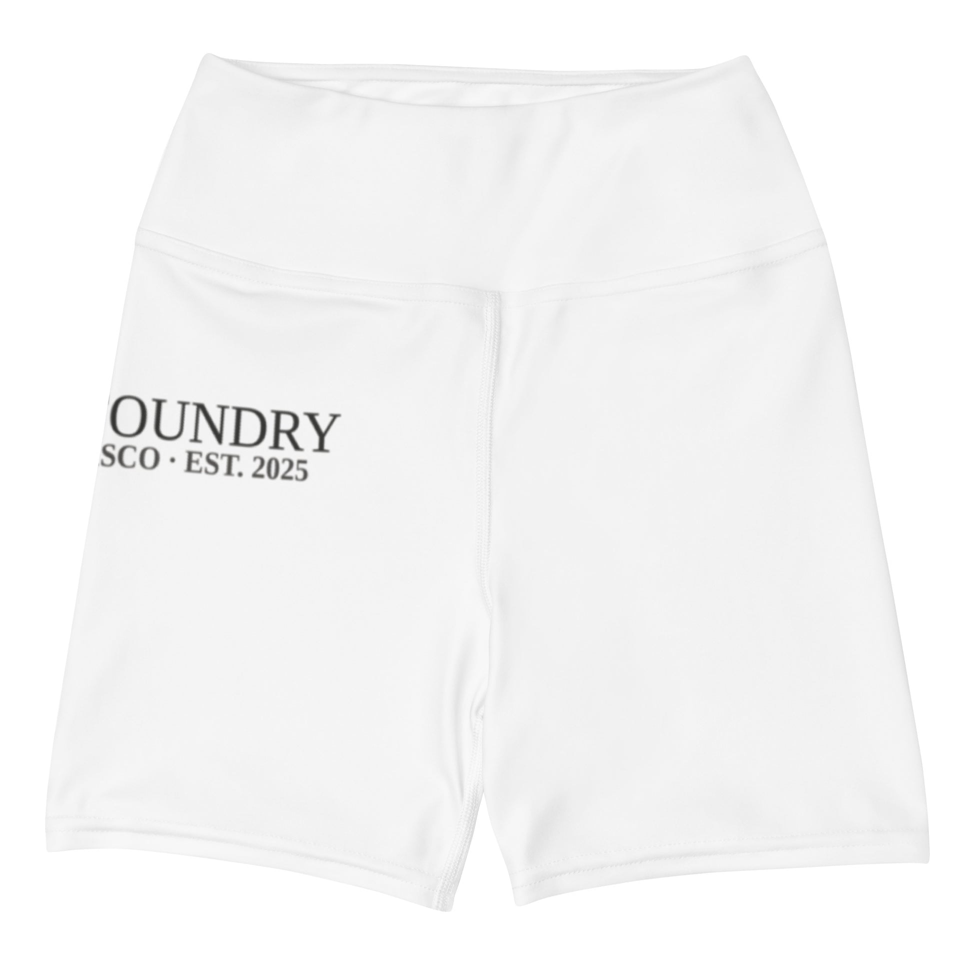 Yoga shorts all-over print white front — Fog & Foundry