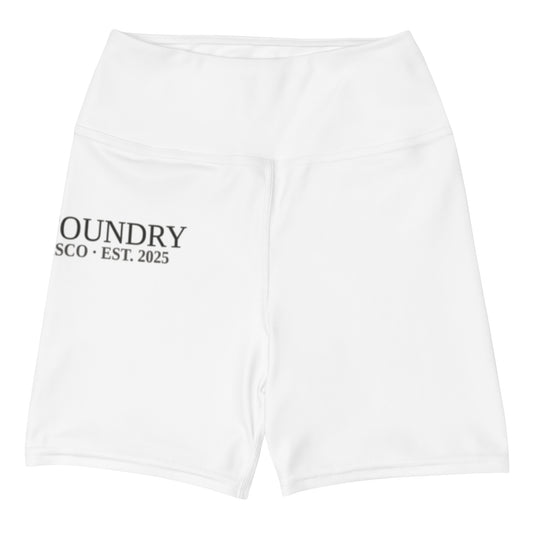 Yoga shorts all-over print white front — Fog & Foundry