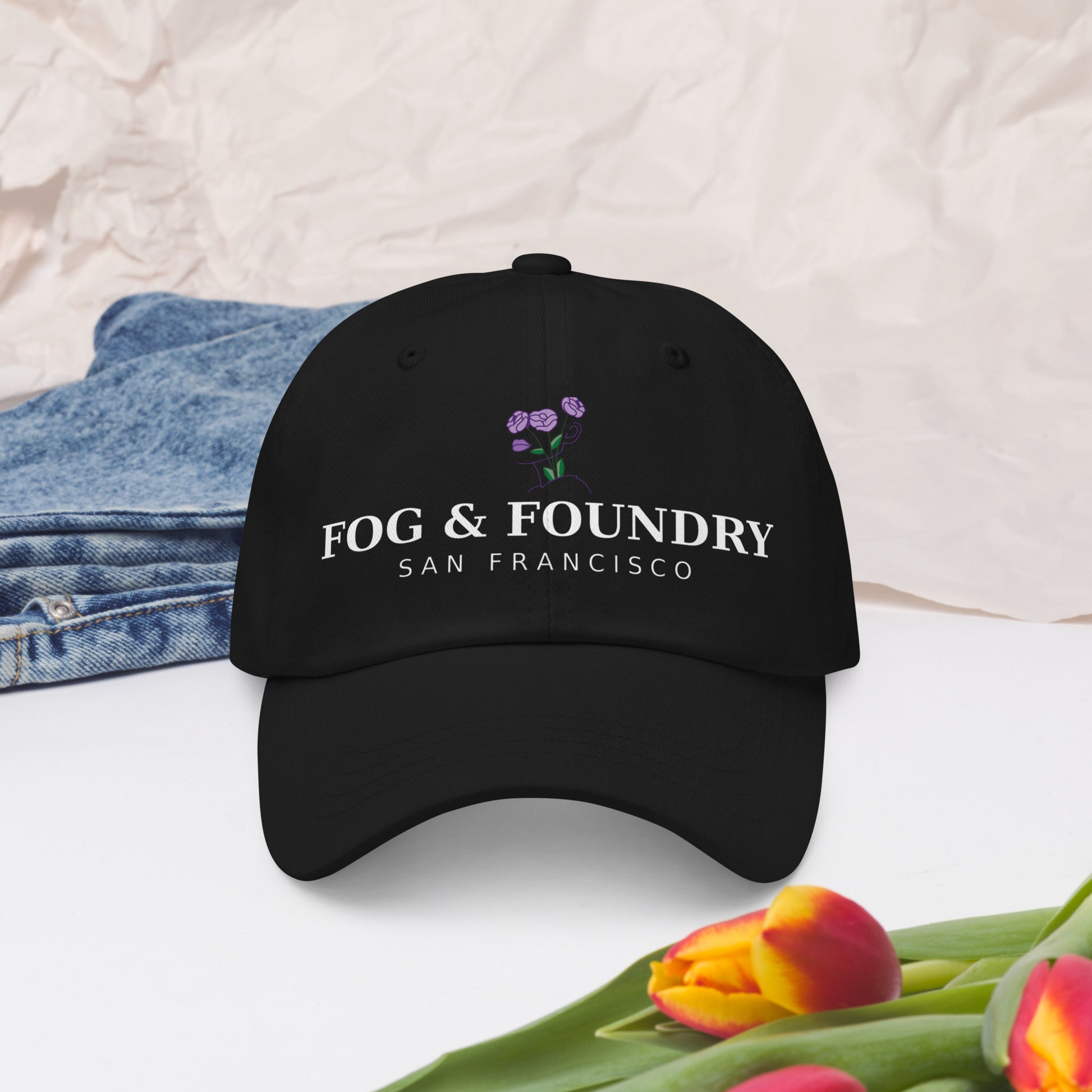 SF sports hat black front view 2 — Fog & Foundry