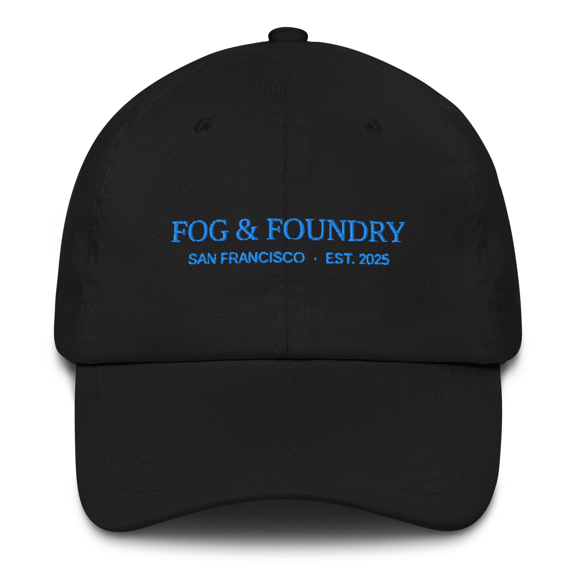 Embroidered dad hat black front — Fog & Foundry