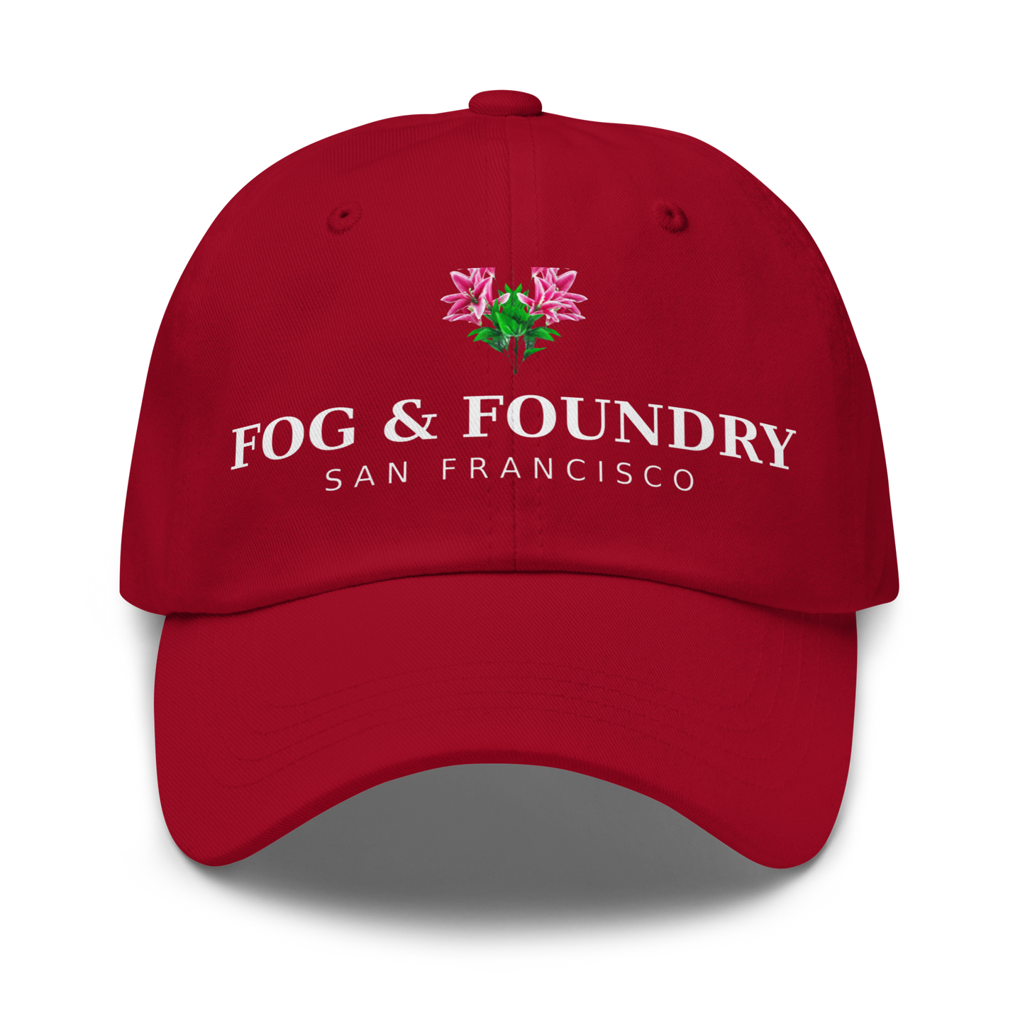 San Francisco flower hat cranberry front — Fog & Foundry
