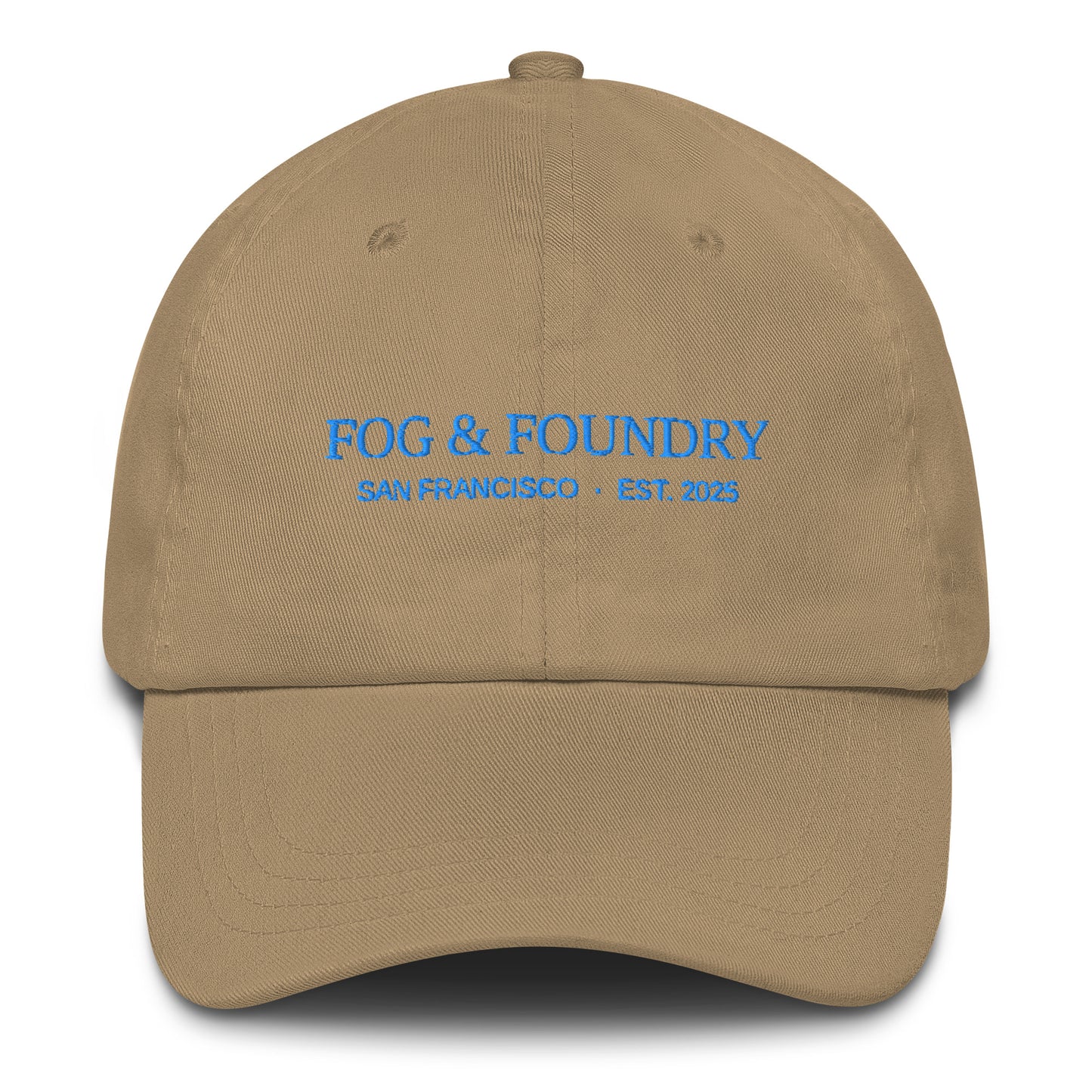 Embroidered dad hat khaki front — Fog & Foundry