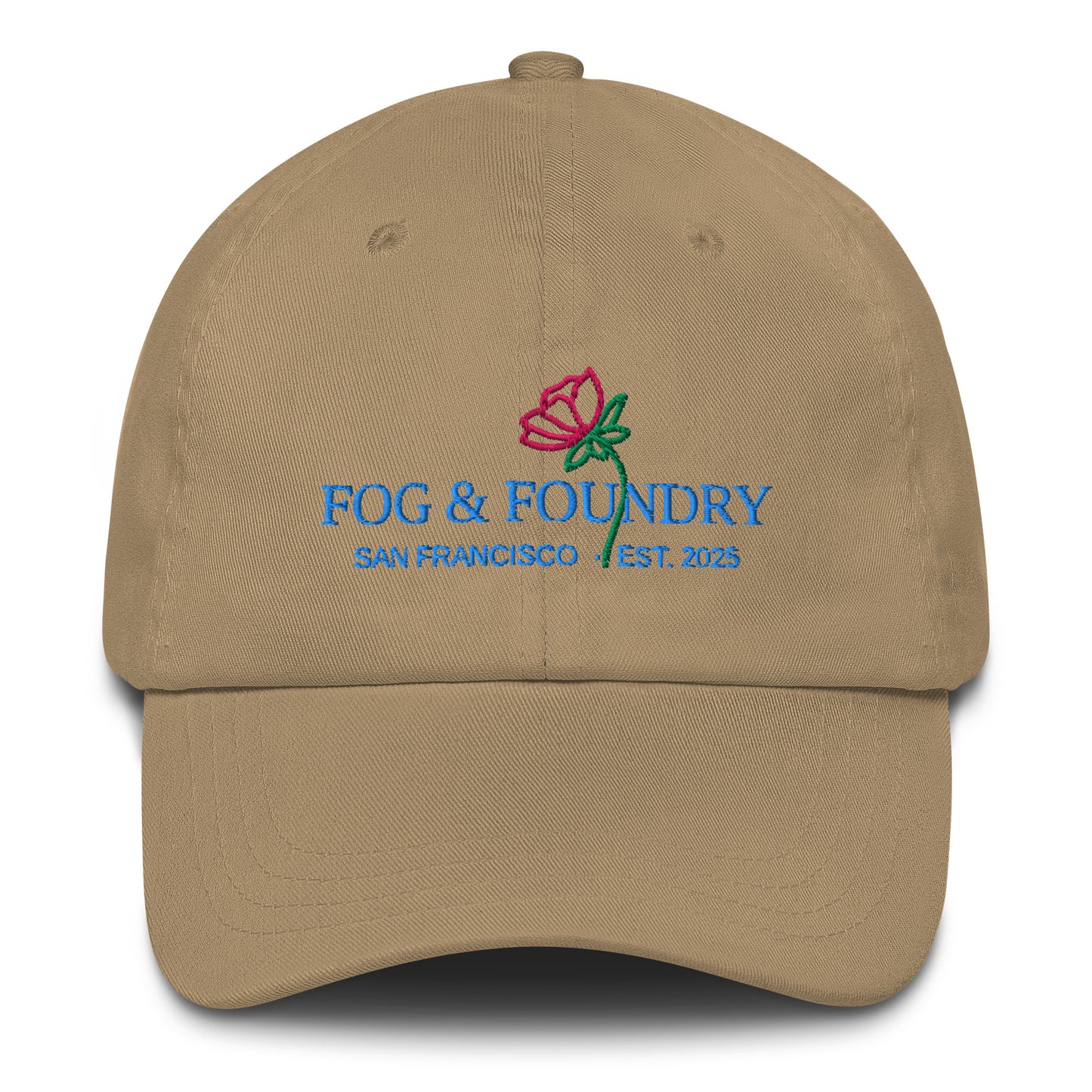 Embroidered dad hat khaki front — Fog & Foundry