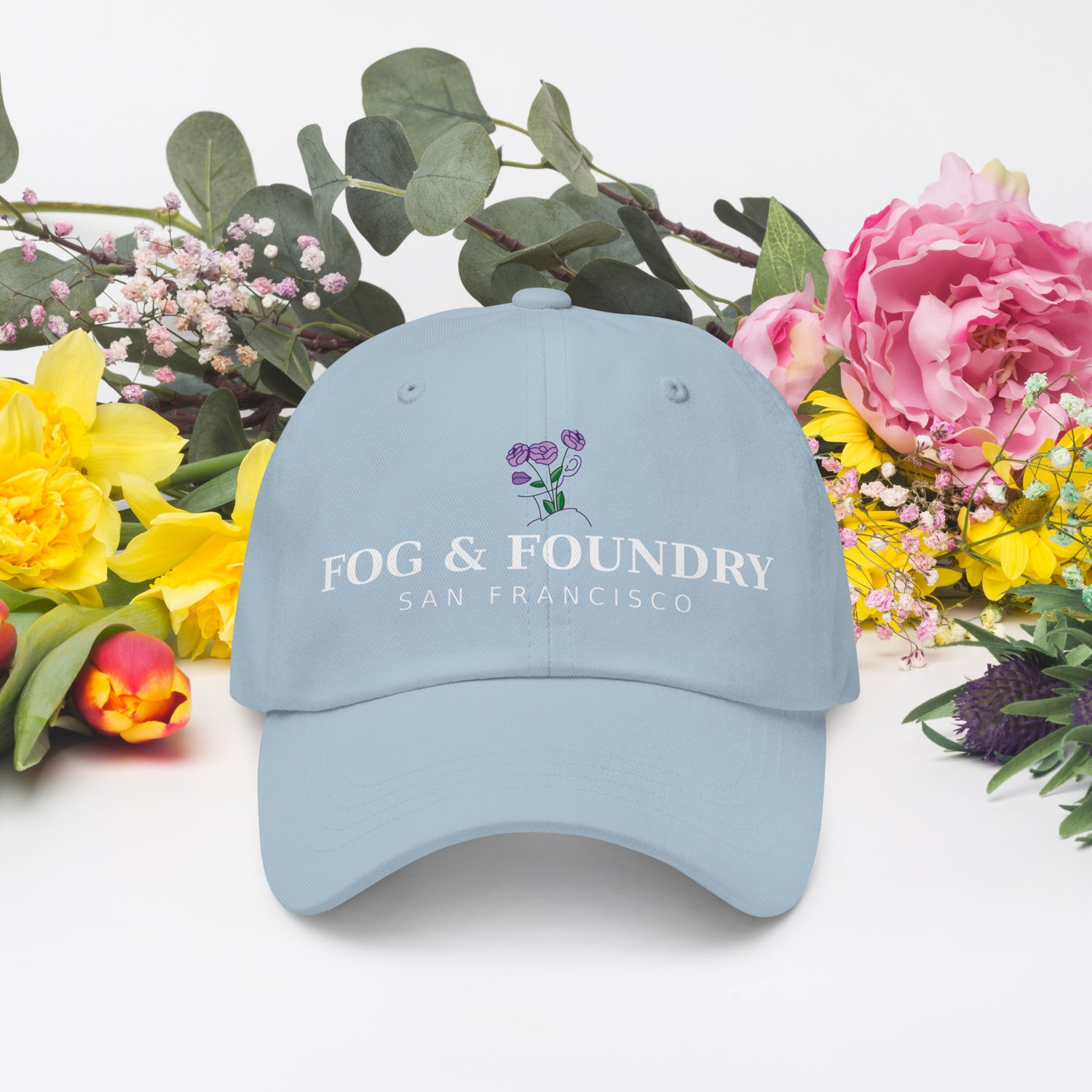 Light blue SF Sports Hat by Fog & Foundry featuring a classic dad hat style with front embroidery.
