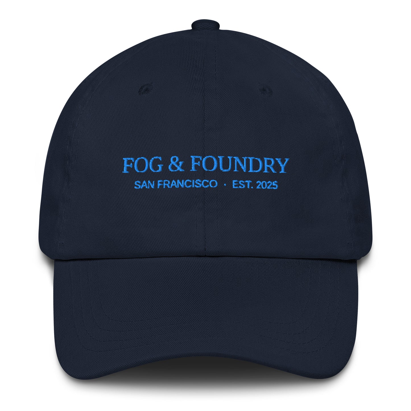 Embroidered dad hat navy front — Fog & Foundry