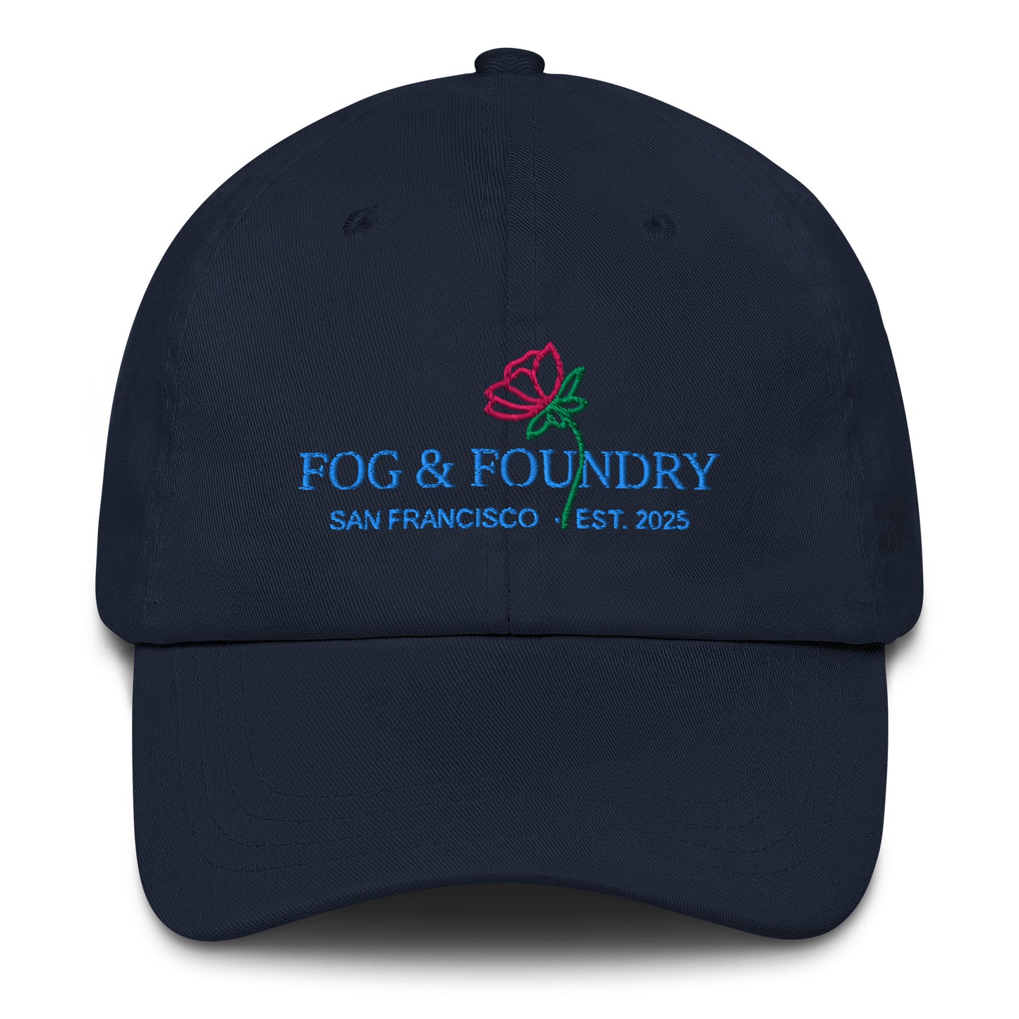 Embroidered dad hat navy front — Fog & Foundry