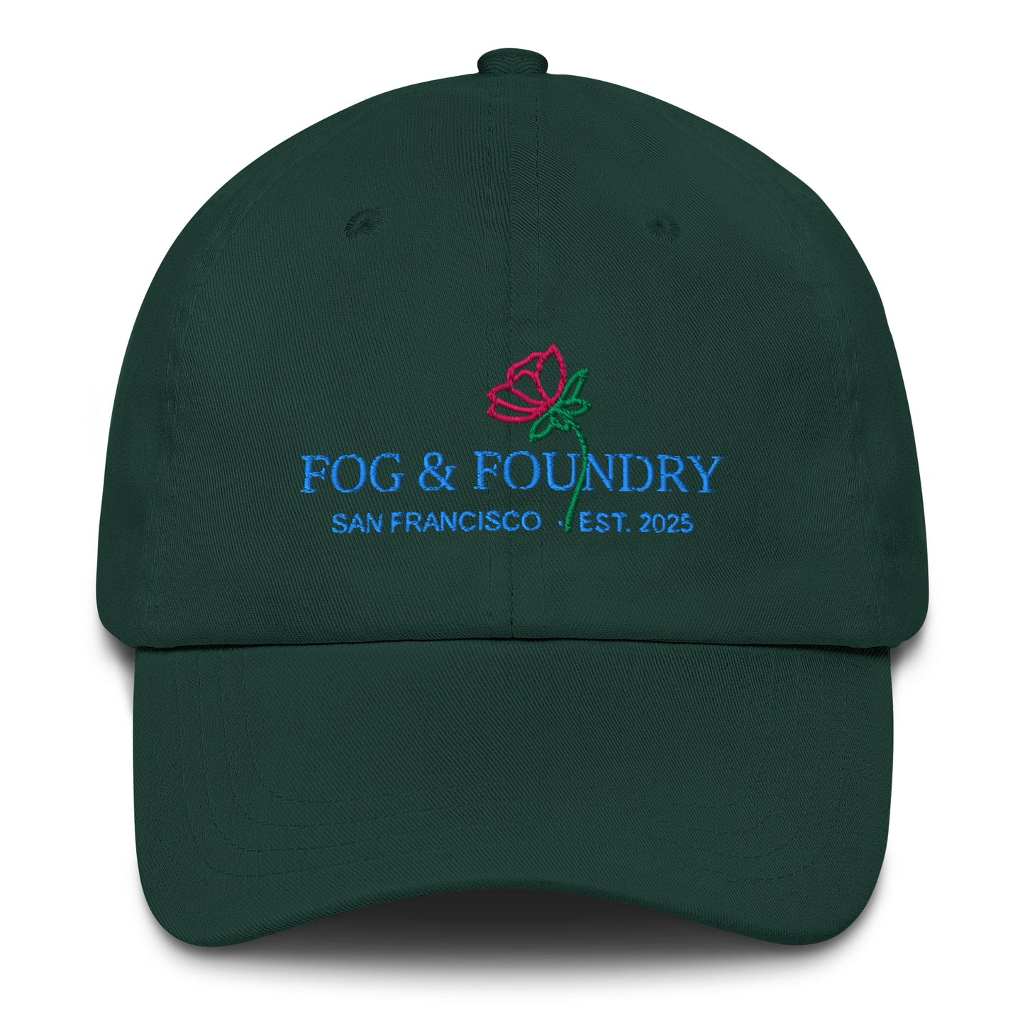 Embroidered dad hat spruce front — Fog & Foundry