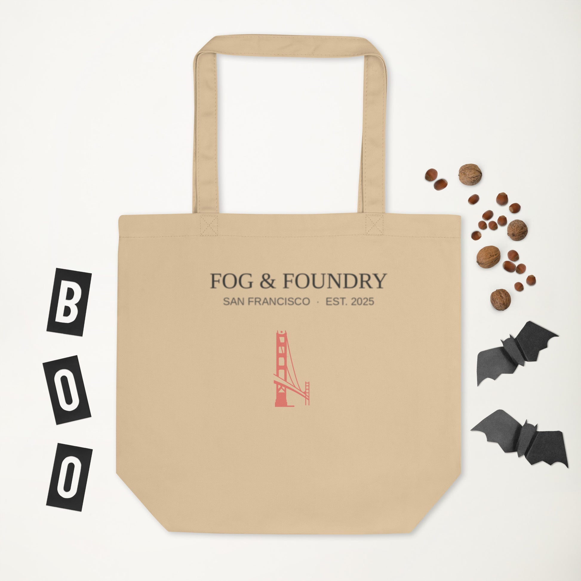 Fog & Foundry San Francisco Farmers Market tote bag with oyster print, eco-friendly fabric, and sturdy handles for shopping and everyday use.