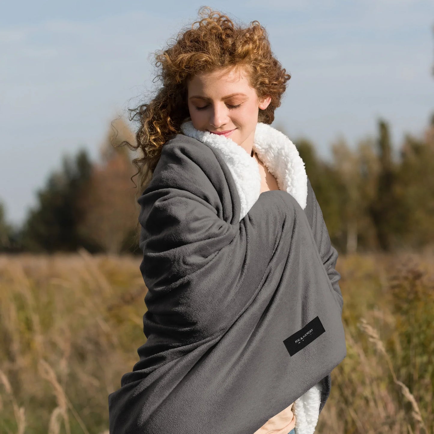 Premium sherpa blanket heather grey front view 5 — Fog & Foundry