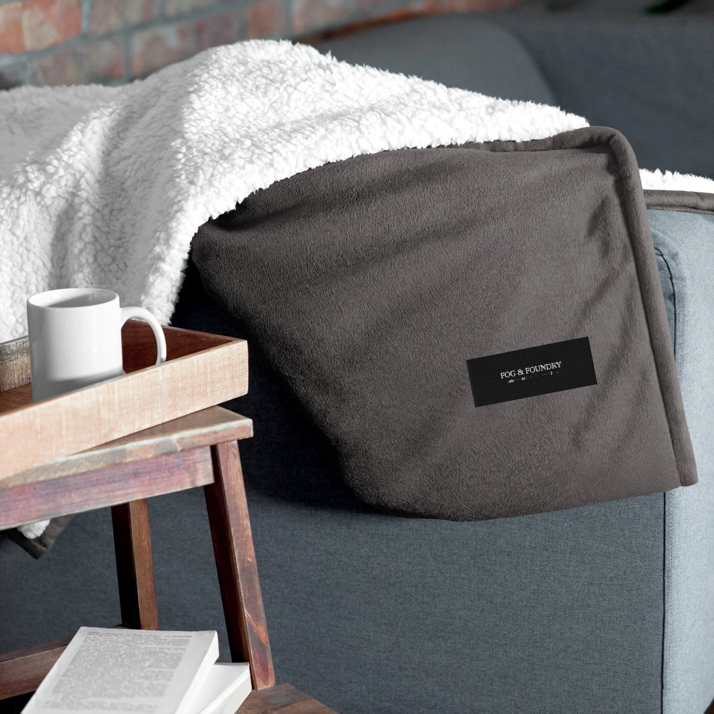 Premium sherpa blanket heather grey front view 3 — Fog & Foundry