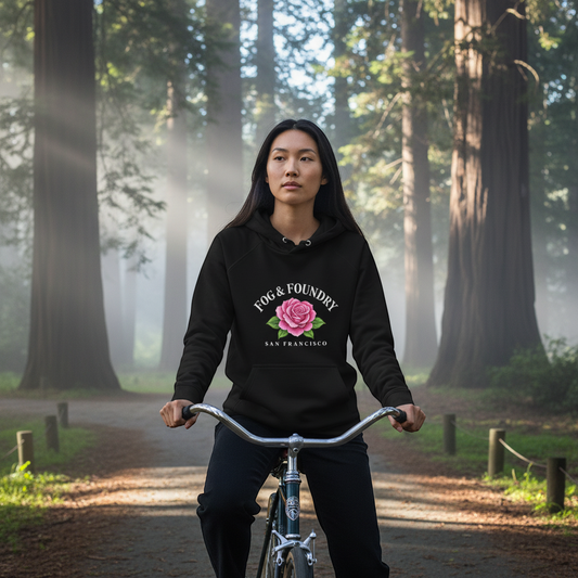 San Francisco Hoodie, Pink Rose Sweatshirt, Unisex SF Pullover, Cozy Cotton Fleece Hoodie, Gift for Her, California Streetwear