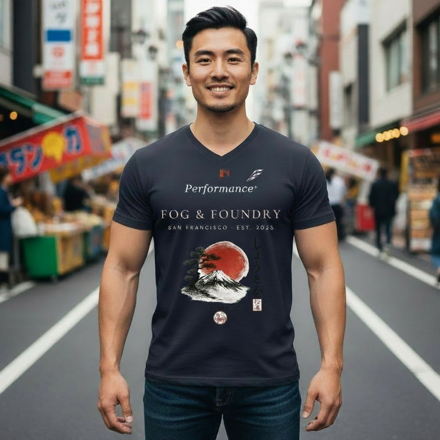 Japanese Streetwear T-Shirt, Rising Sun V-Neck Graphic Tee, Tokyo Aesthetic Shirt, Two Sided Back Print, Unisex Cotton Tee, Gift