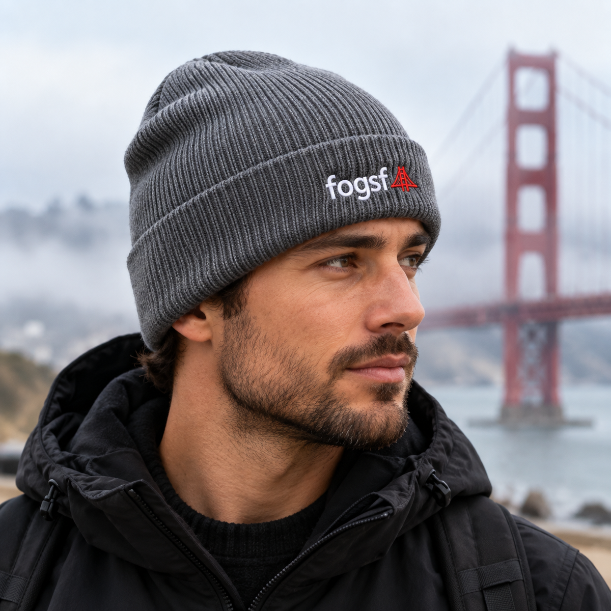 FOGSF San Francisco Embroidered Beanie | Golden Gate Bridge