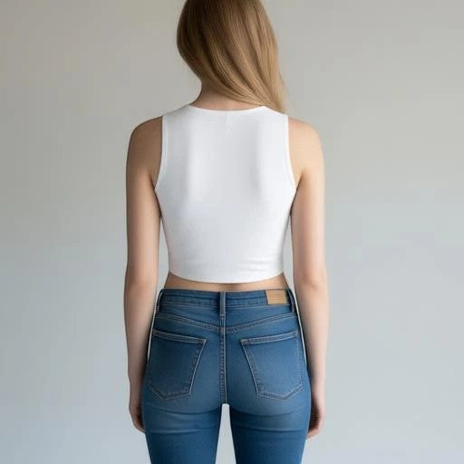 Heavyweight cotton crop top by Fog & Foundry, form-fitting stretch fabric, showing the fitted design and textured fabric details.