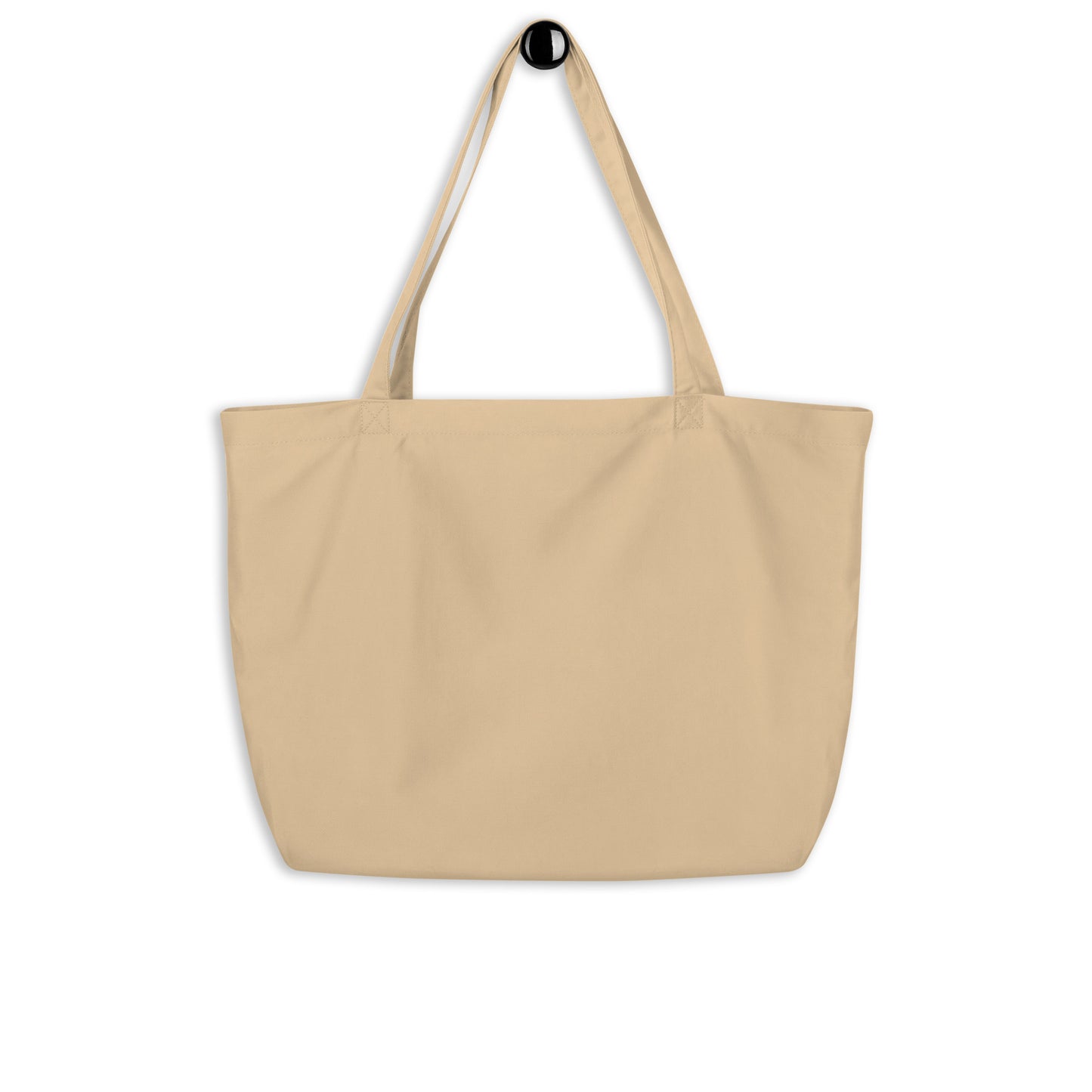 Large purple organic tote bag by Fog & Foundry, showing its eco-friendly fabric and spacious oyster-colored interior.