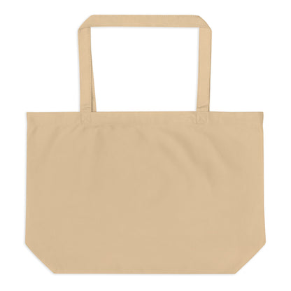 Large purple organic tote bag from Fog & Foundry, showing the eco-friendly tote with oyster-colored handles and spacious design.