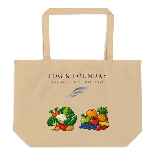 Large organic cotton tote navy blue front — Fog & Foundry