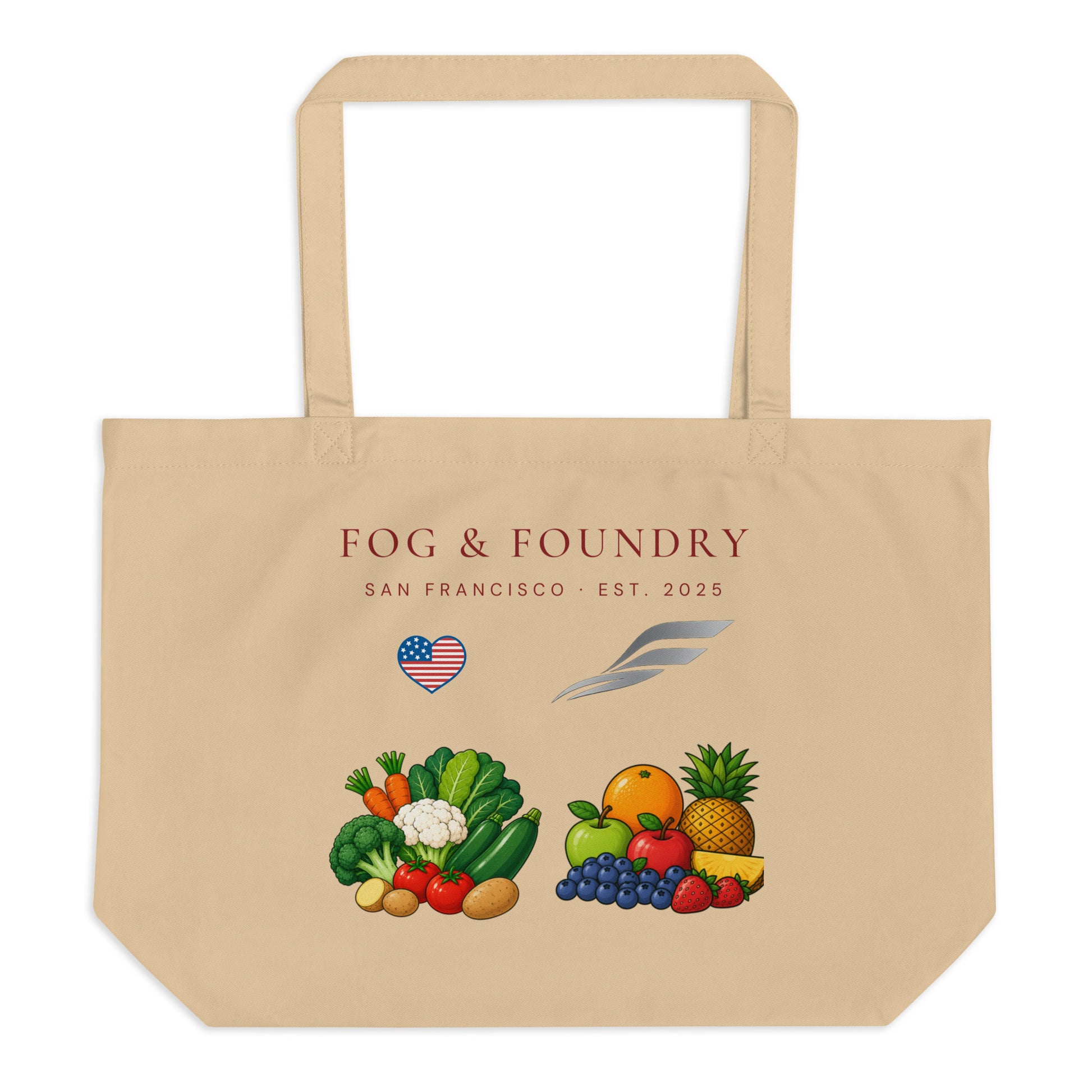Large organic cotton tote red front — Fog & Foundry