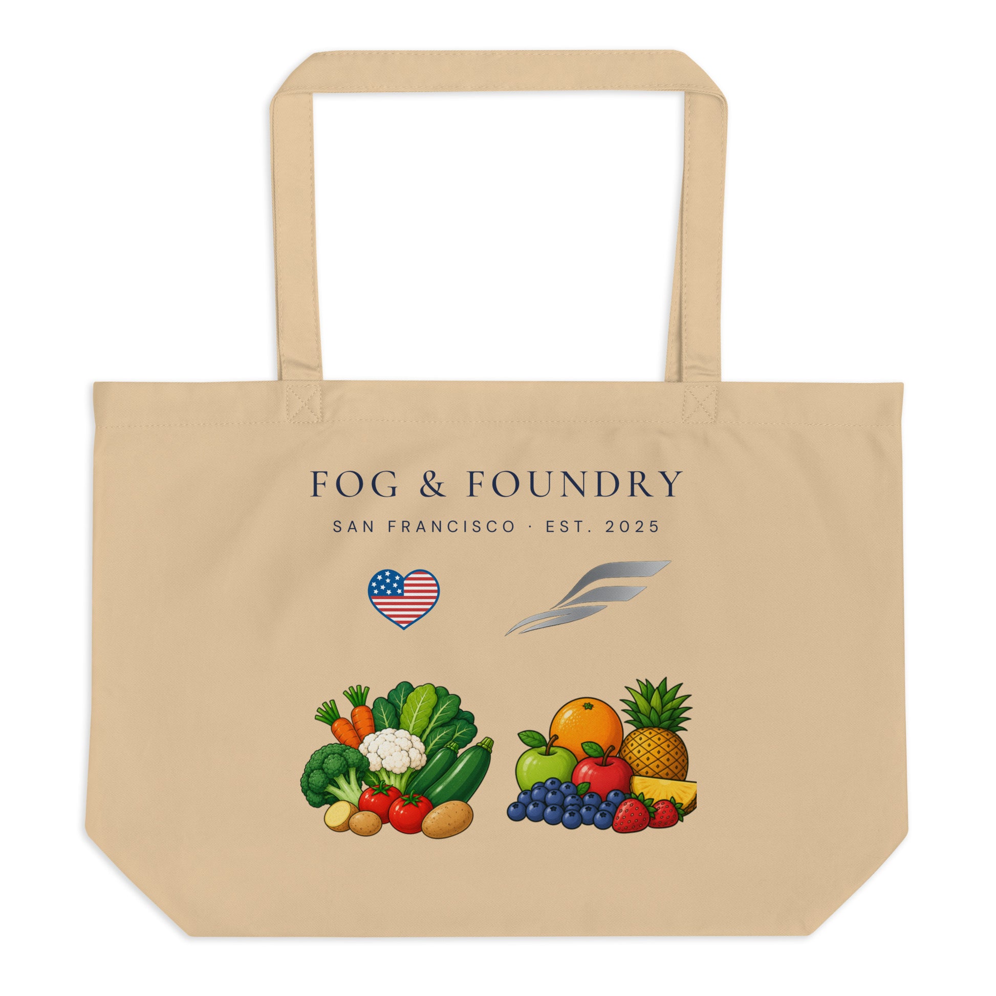 Large organic cotton tote green front — Fog & Foundry