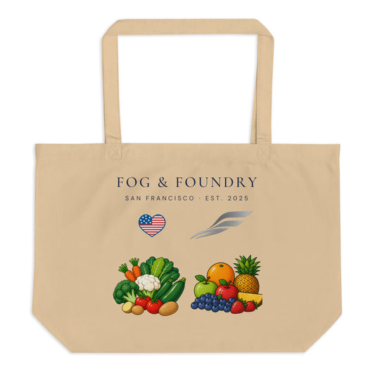 Large organic cotton tote green front — Fog & Foundry