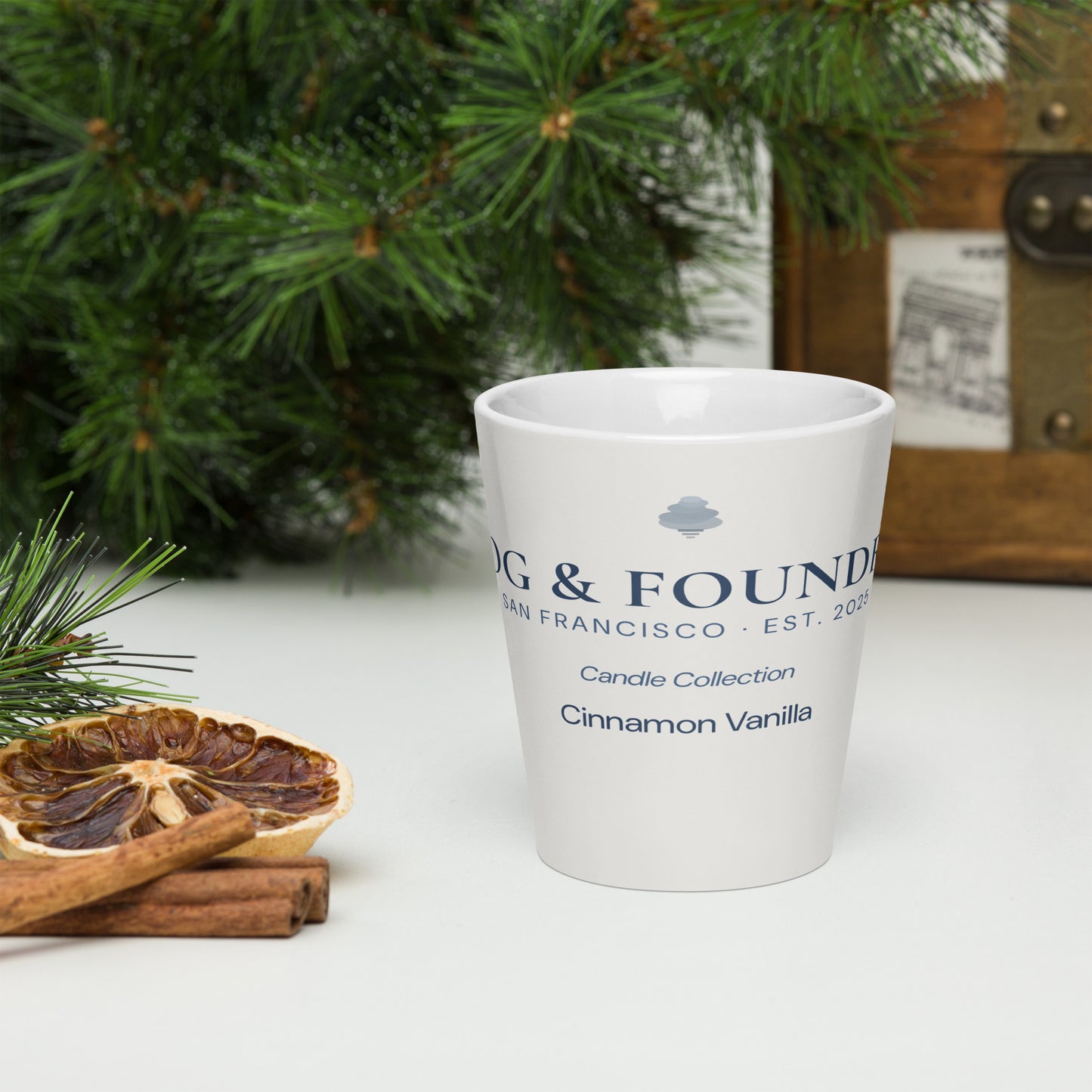 White Hayes Valley Latte Mug by Fog & Foundry, 12oz ceramic mug with a smooth finish and sturdy handle.